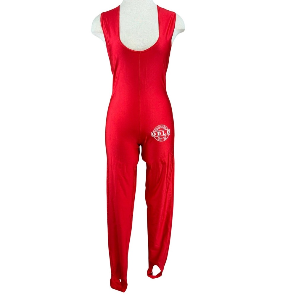 Vintage Cycling Unitard (M) Red Stretch Stirrup Futuristic Rave Catsuit Bodycon